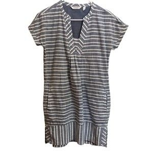Athleta Barbados Mini Shift Dress Cover-Up Pullover Grey White Stripes Size S
